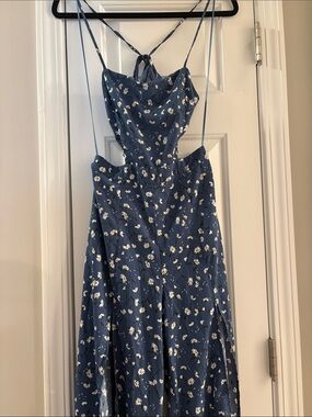 Dust Blue Floral Open Leg Jumpsuit